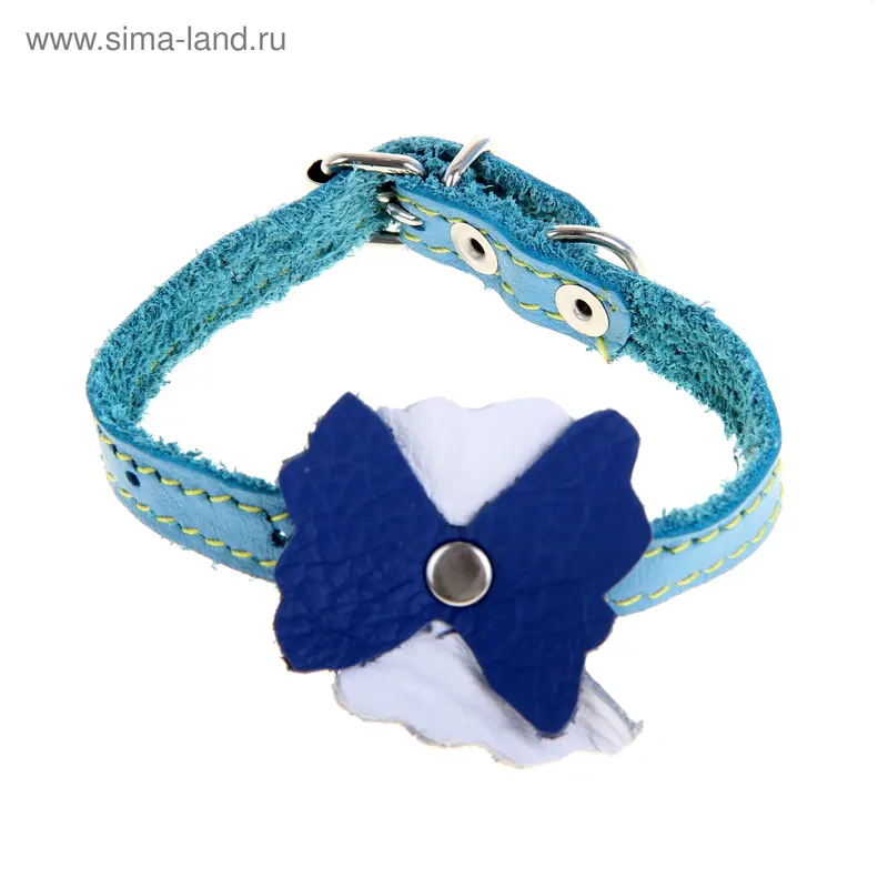 Ошейник 1-слойный с бантом, 10 мм, голубой