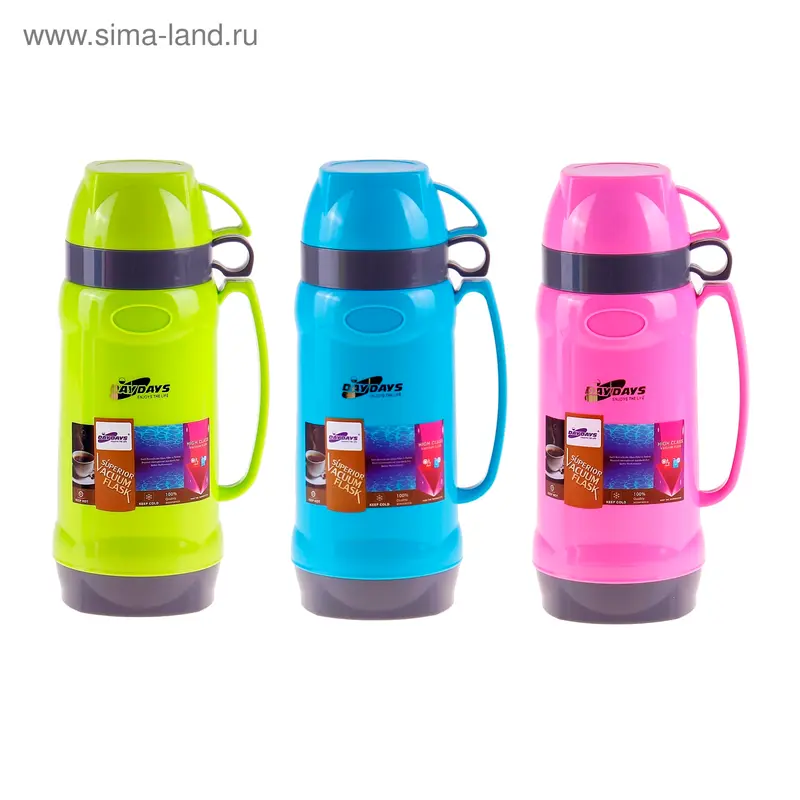 Термос с ручкой Day Days, 1 л, 2 кружки, 6-8 ч, микс