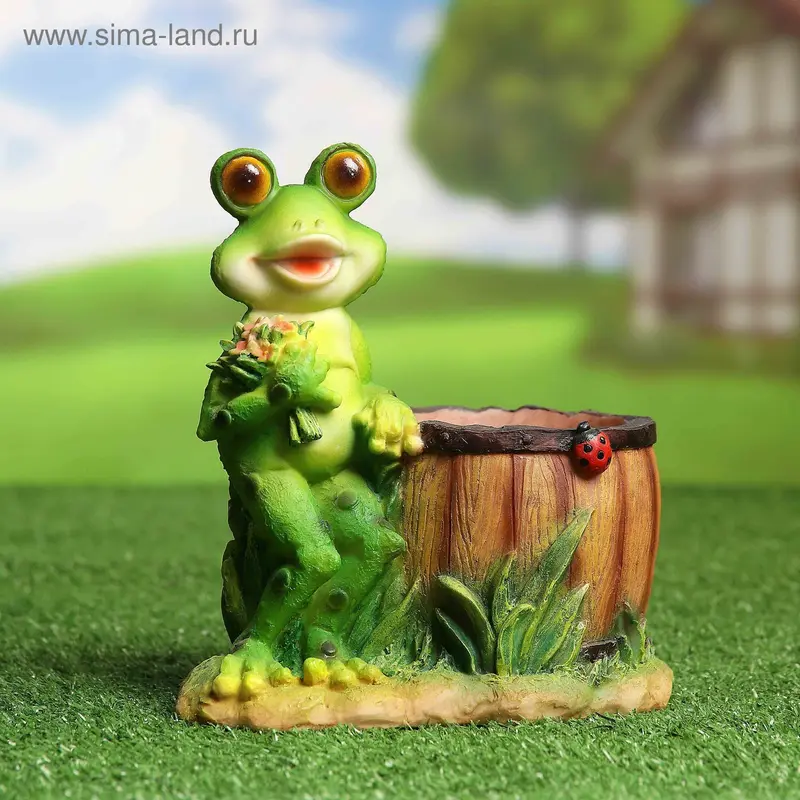 Фигура садовая "Лягушонок с букетом" + кашпо, 20 см