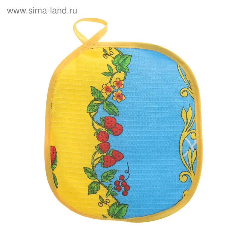 Прихватка круглая d17см клубника синяя 160гр/м хл.100%