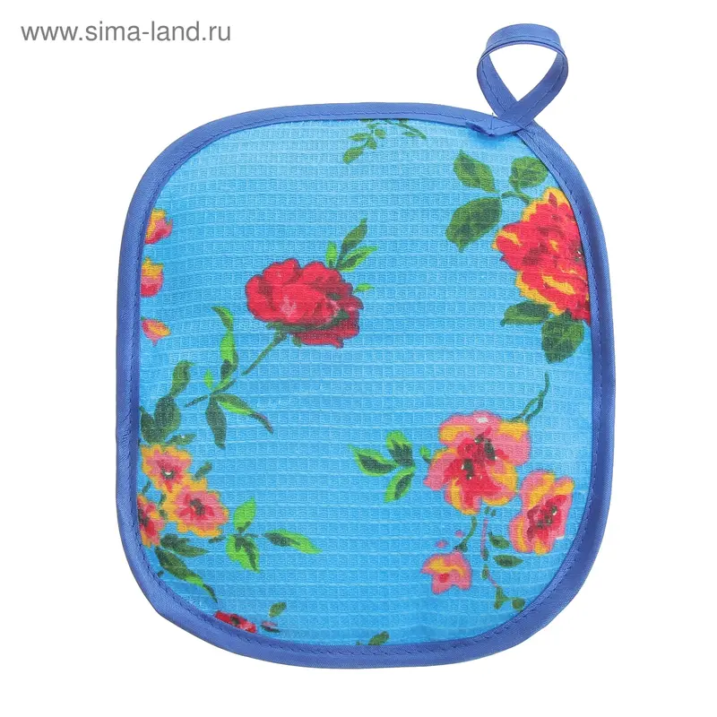 Прихватка круглая d17см цветы голубая 160гр/м хл.100%