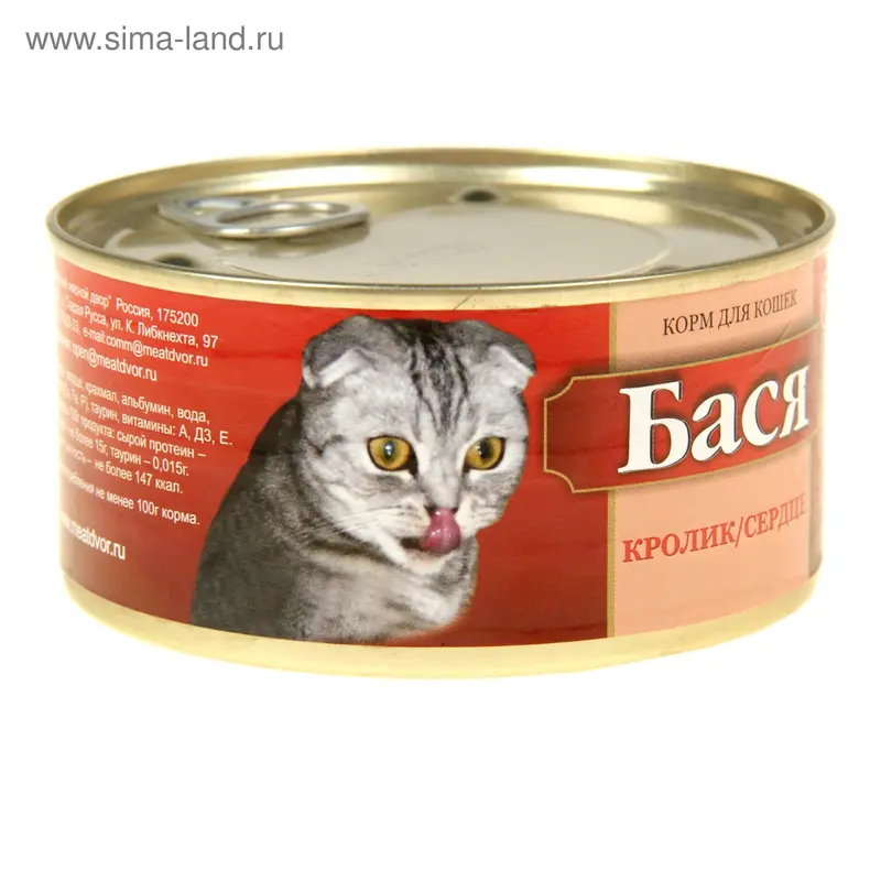 Влажный корм "Бася" для кошек, кролик/сердце, ж/б 325 г