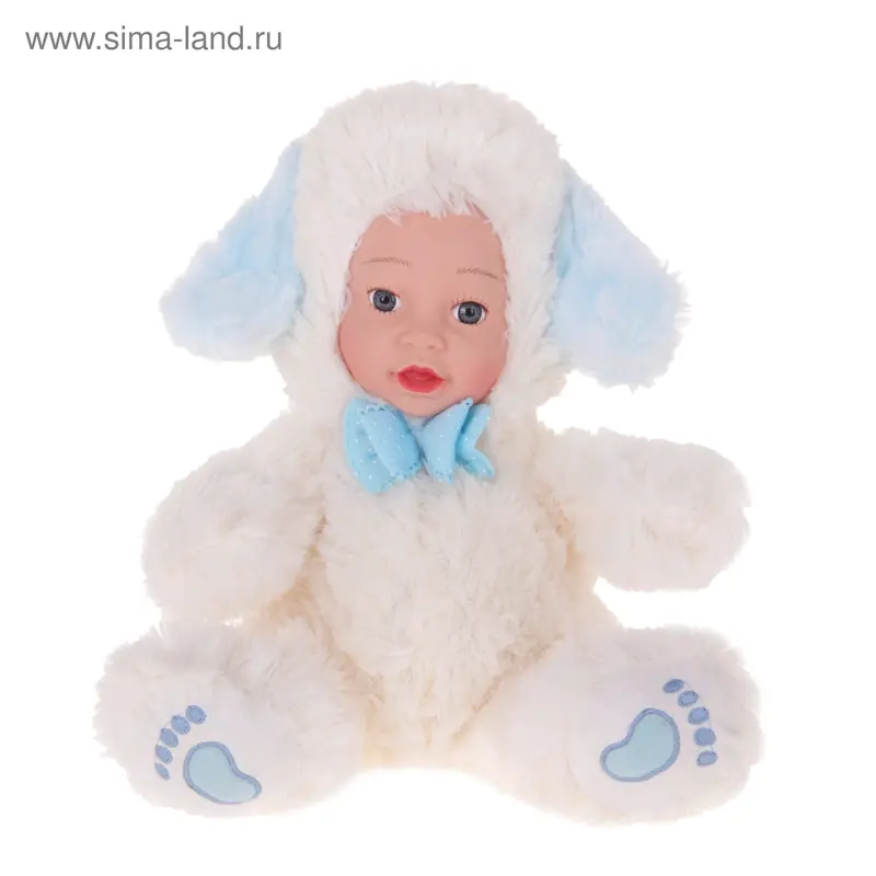 Мягкая игрушка "Кукла в костюме собачки", голубой бантик