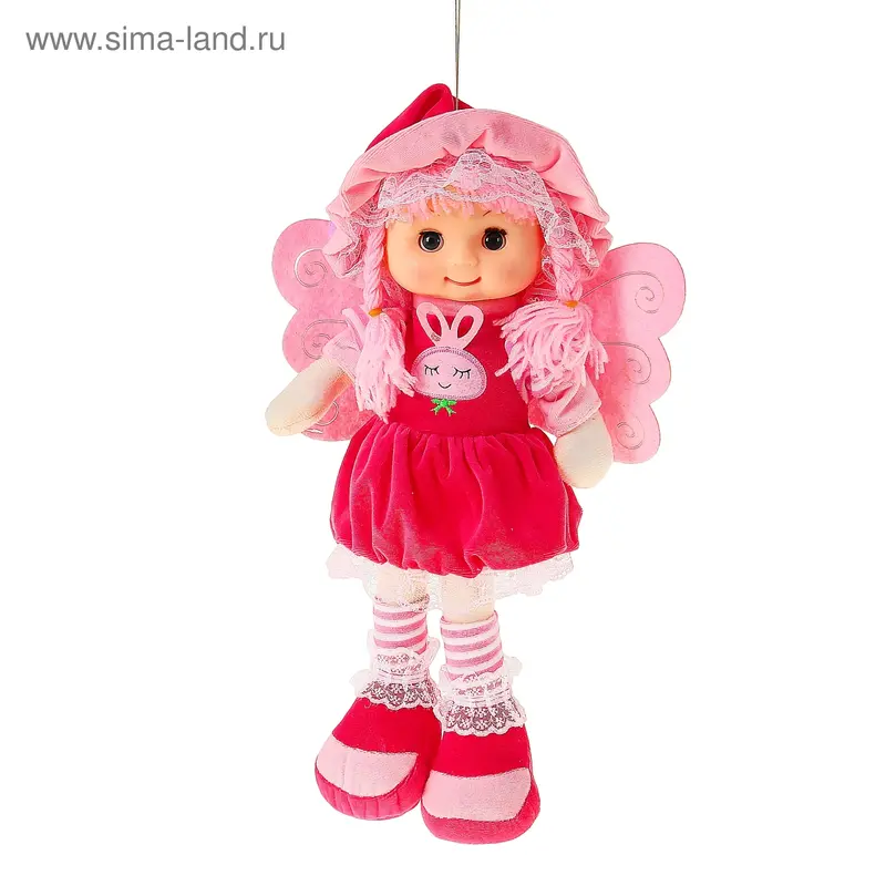 Мягкая игрушка кукла с крыльями шляпка платье малиновое