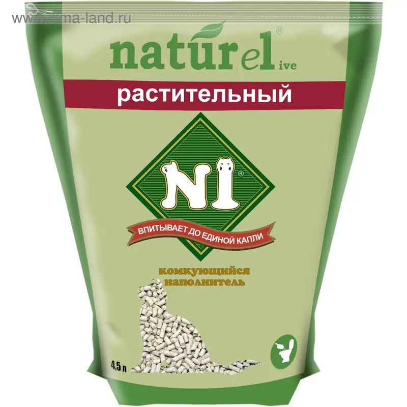 Наполнитель комкующийся "№1 NATUReL "Растительный", 4,5 л