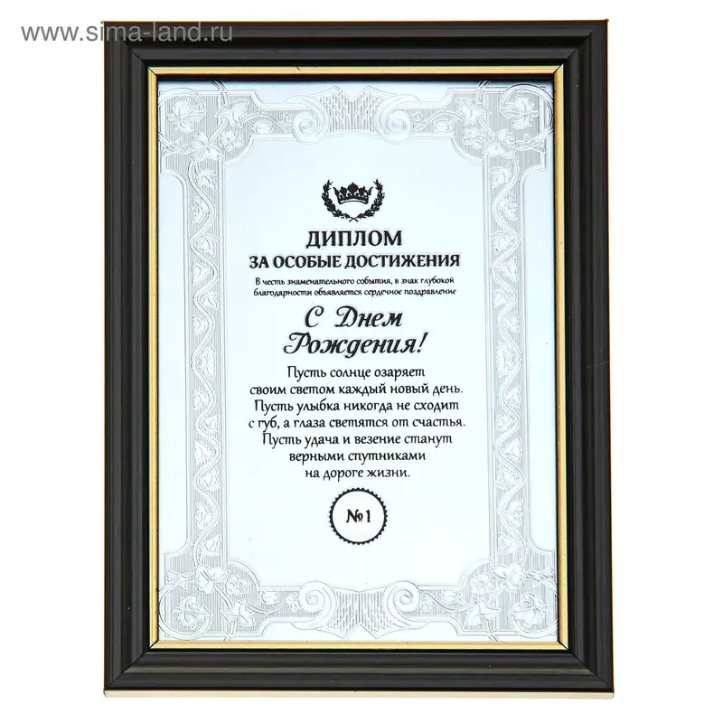 Диплом в рамке "С Днем рождения", 14,8 х19,8 см