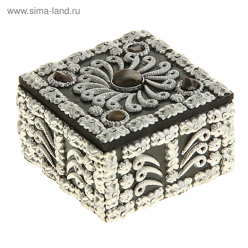 Шкатулка этника квадратная "Самоцветы с серебром" 6,5х6,5х4 см