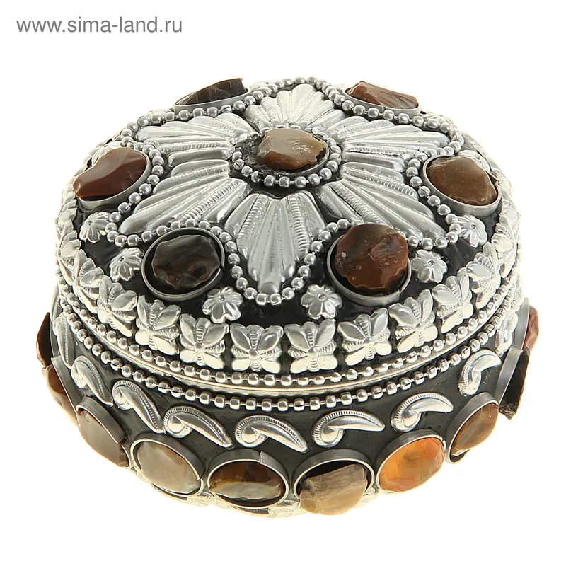 Шкатулка этника круглая "Самоцветы узор" 8х8х5,5 см