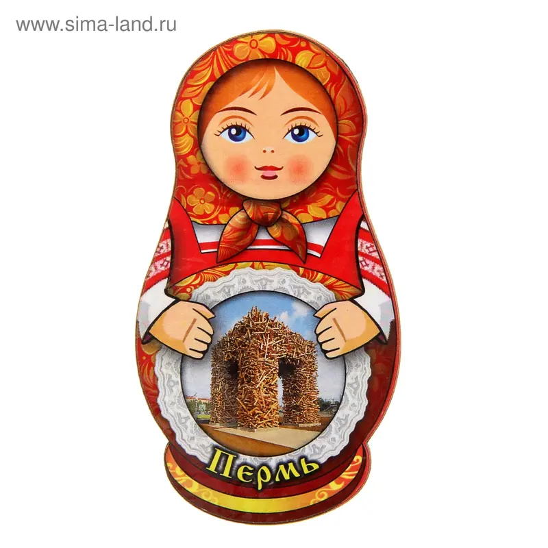 Магнит-матрешка "Пермь" красная