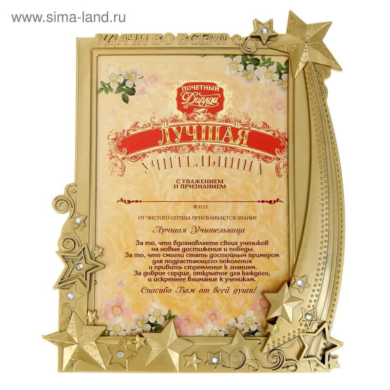 Диплом в рамке "Лучшая учительница", 21 х 26 см
