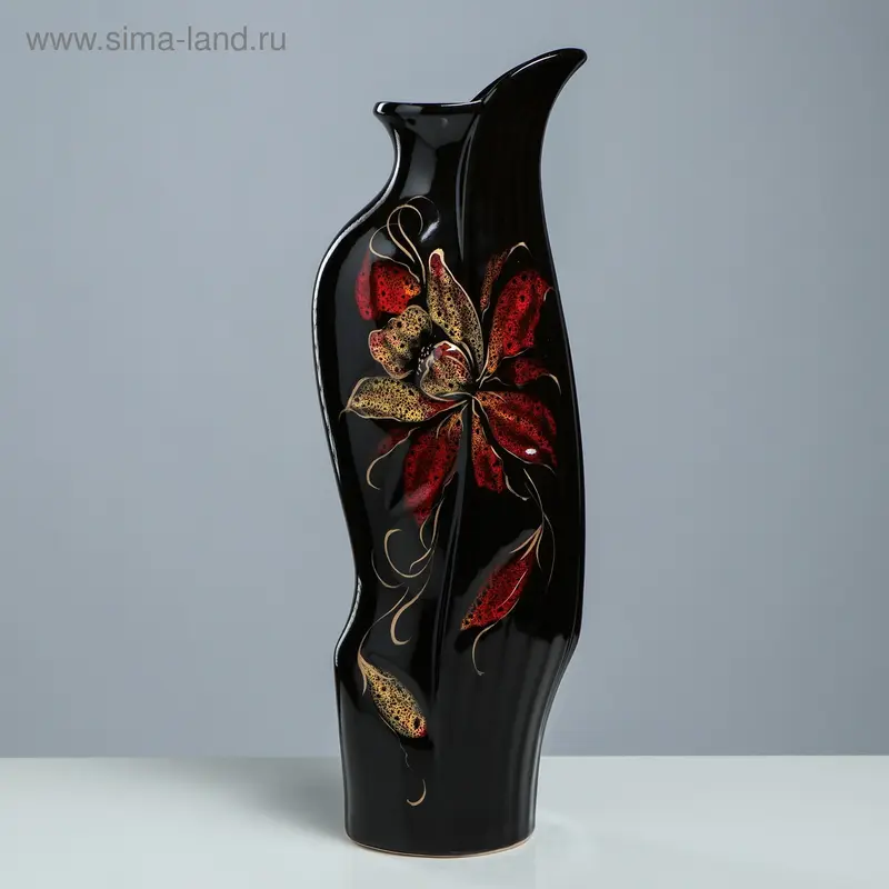 Ваза керамическая "Флора", напольная, чёрная, 47 см