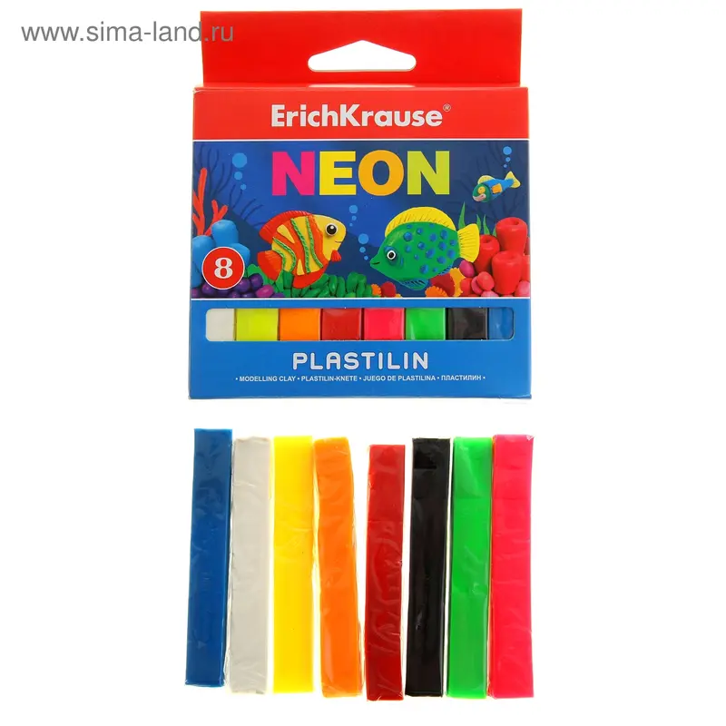 Пластилин 8 цветов 120гр Erich Krause Neon, с европодвесом
