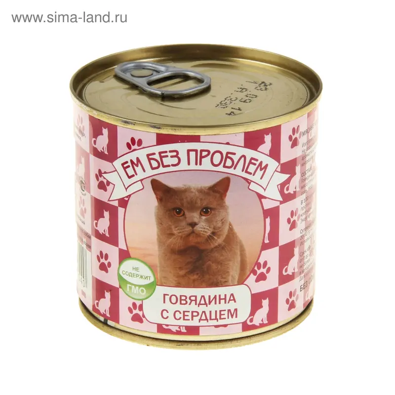 Влажный корм "Ем без проблем" для кошек, говядина с сердцем, ж/б, 250 г