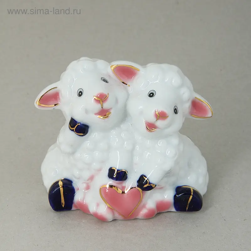 Сувенир керамика "Два барашка с сердцем" 8x8x6 см