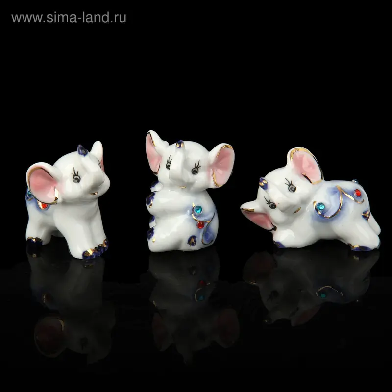Сувенир керамика "Игривые слоники" (набор 3 шт) 4,7x2,6x3,5 см