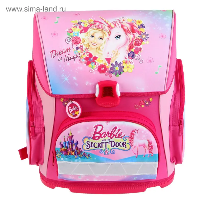 Ранец на замке Hatber 37*30*17 Optimum, эргономичная спинка, для девочки Barbie-The Secret Door, розовый