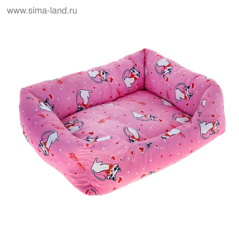 Лежак с бортом "Кошки", розовый, 48х36х16 см