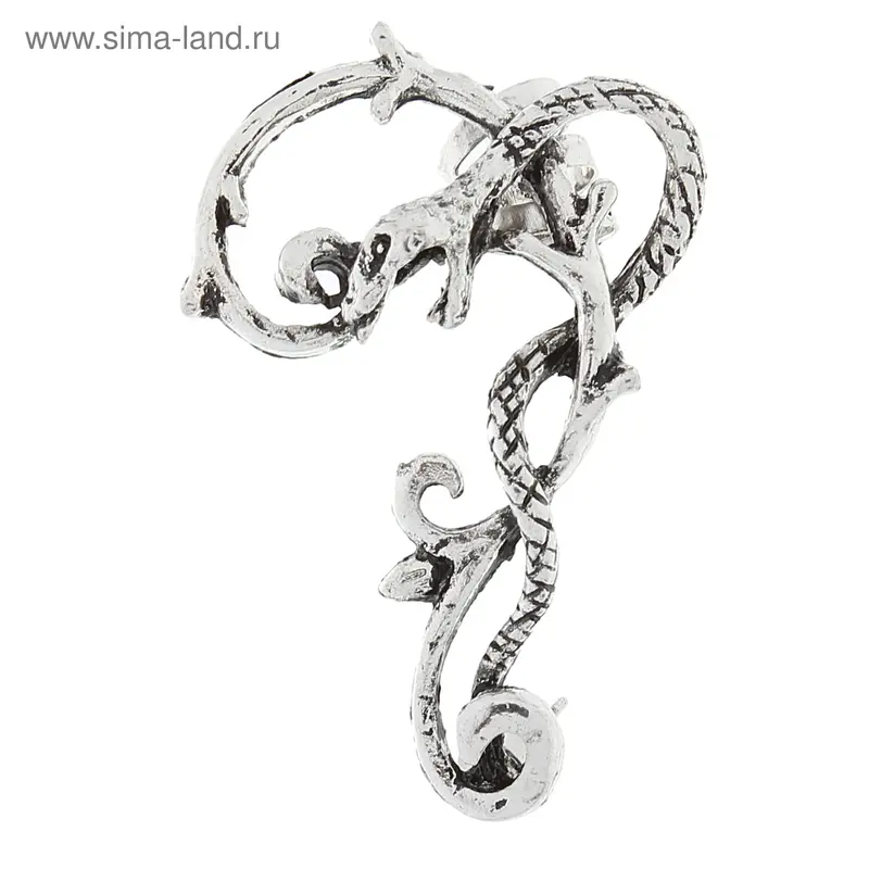 Серьга «Кафф» змей, цвет серебро