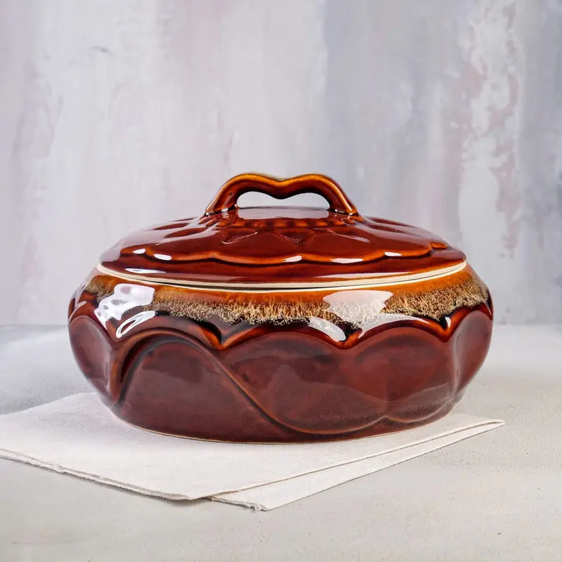 Горшок духовой "Ромашка", коричневая, керамика, 3 л