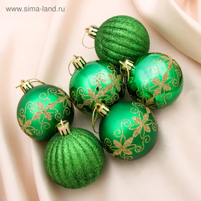 Набор шаров пластик d-6 см, 6 шт "Цветок" зелёный