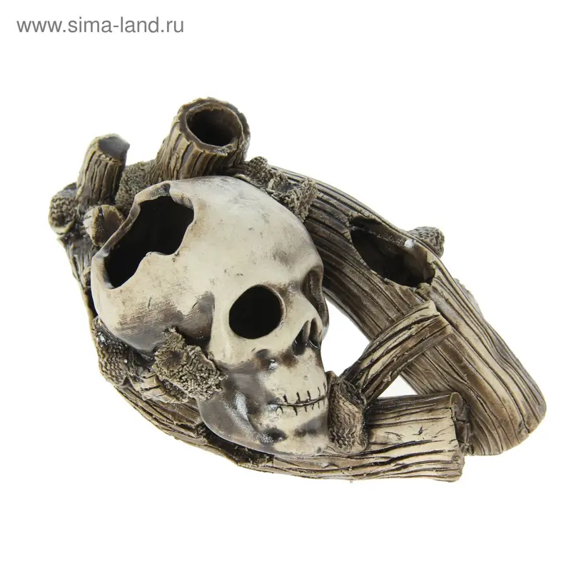 Декорации для аквариума ''Коряга и череп'', серый