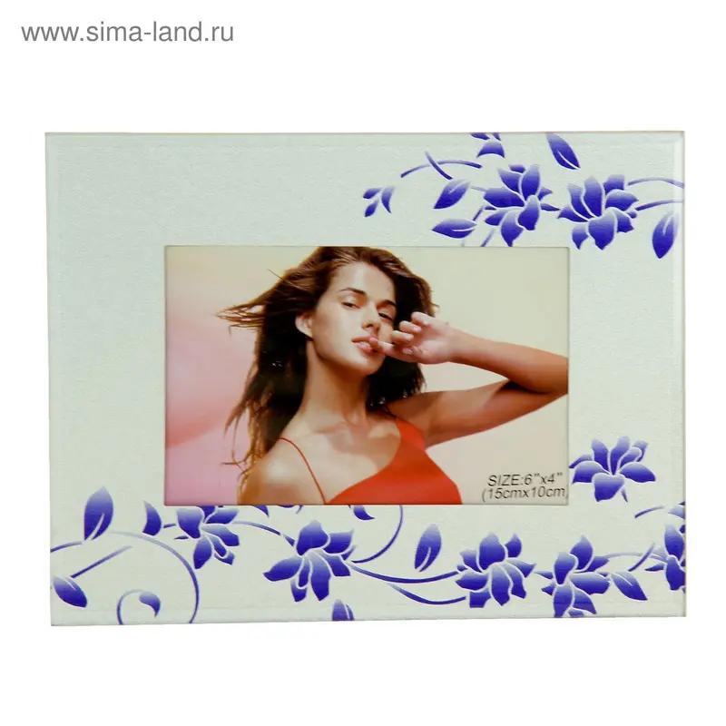 Фоторамка стекло "Синие цветы" серебристая, 10х15 см