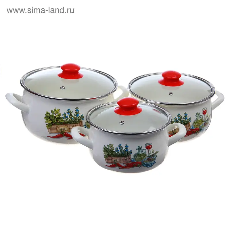 Набор кастрюль "Гурман", 3 шт.: 2,1 л, 3,1 л, 4 л, крышки