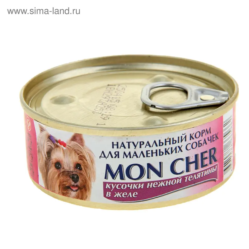 Корм для собчек "Mon Cher" кусочки телятины в желе, ж/б 100 гр