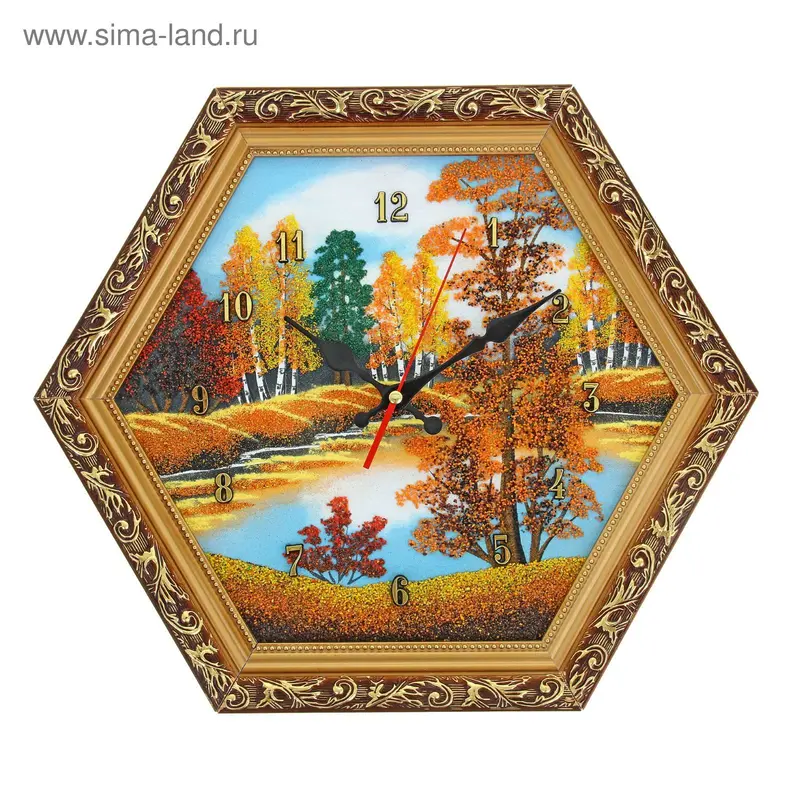 Часы "Осень" шестигранные, D=30 см, каменная крошка