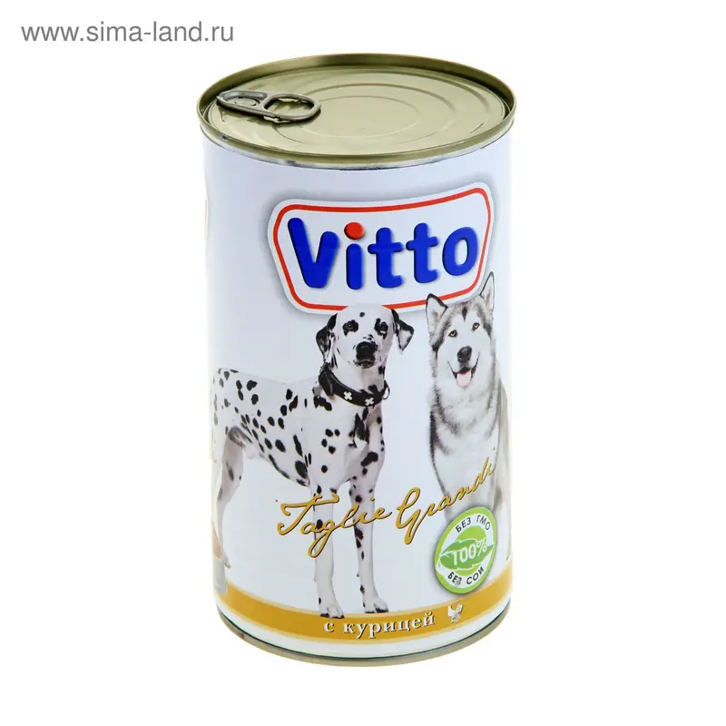 Консервы VITTO Dog курица, кусочки в соусе 1250 гр