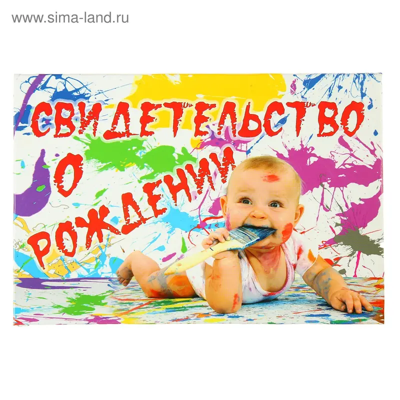 Свидетельства о рождении "Малыш с кистью" ламинированная
