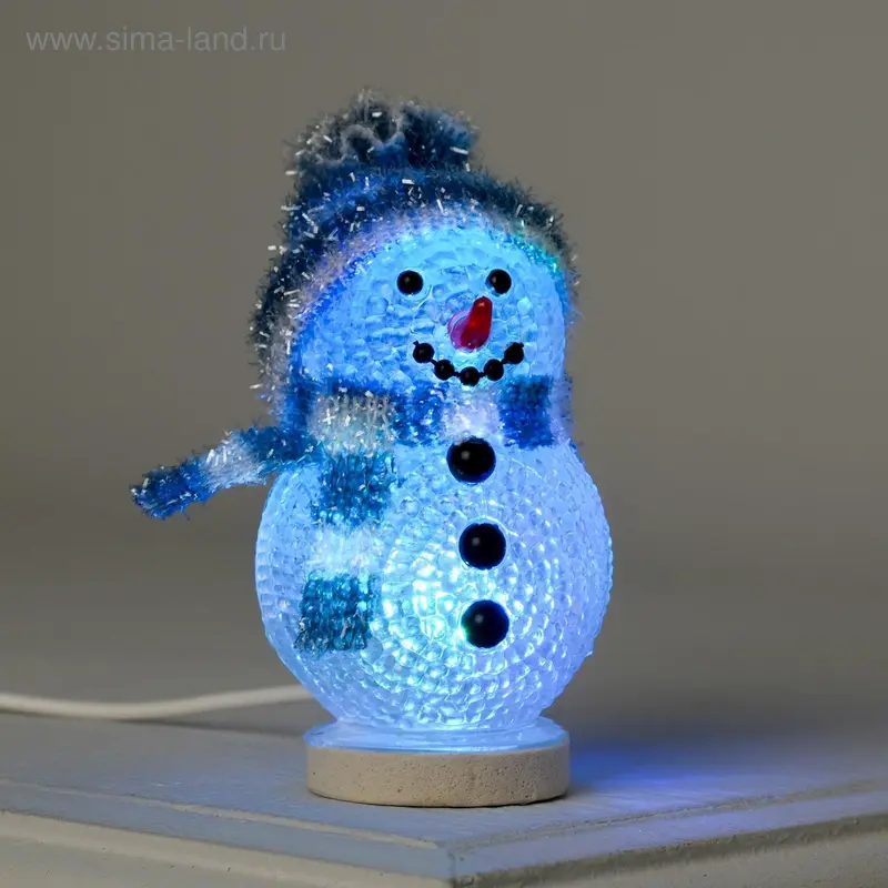 Фигура акрил. "Снеговичок в синем" 10х6 см, 1 LED, USB, RGB