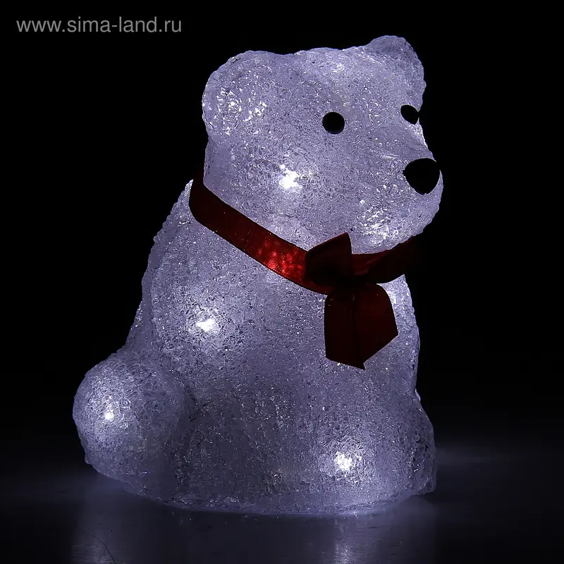 Фигура акрил. "Мишка с бантом" 16х10х12 см, 10 LED (батарейки АА 3 шт.) БЕЛЫЙ