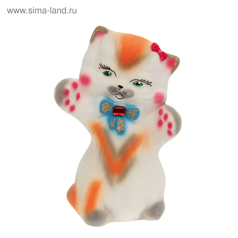 Копилка "Котик с бантиком" флок, белая