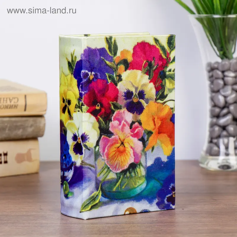 Сейф-книга дерево шёлк "Анютины глазки" 17х11х5 см