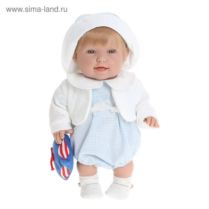Кукла Андрэа с мягкой игрушкой, в голубом комбинезоне