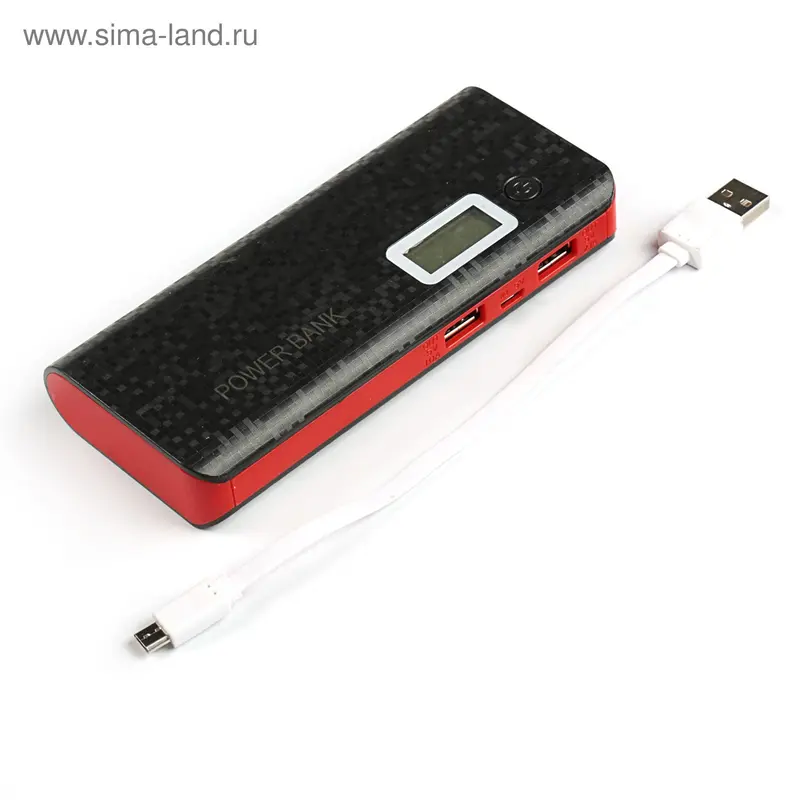 Внешний аккумулятор LuazON, 2 USB, 10000 мАч, 1 A, с LED фонариком, МИКС