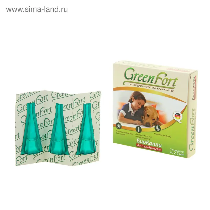 GreenFort Био Капли от блох для крупных собак 3 х 2,5 мл