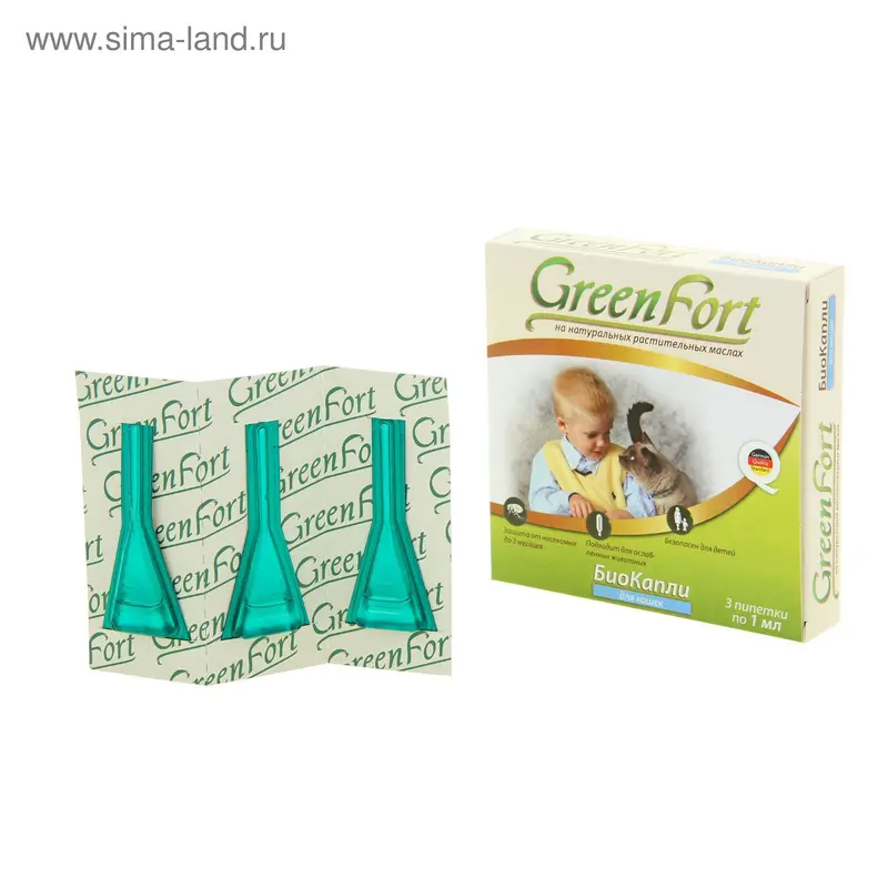 GreenFort Био Капли от блох для кошек, 3 х 1 мл