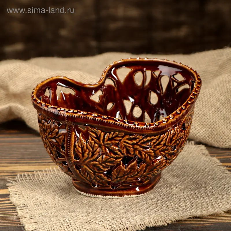 Конфетница "Плющ", коричневая, керамика, 10 см