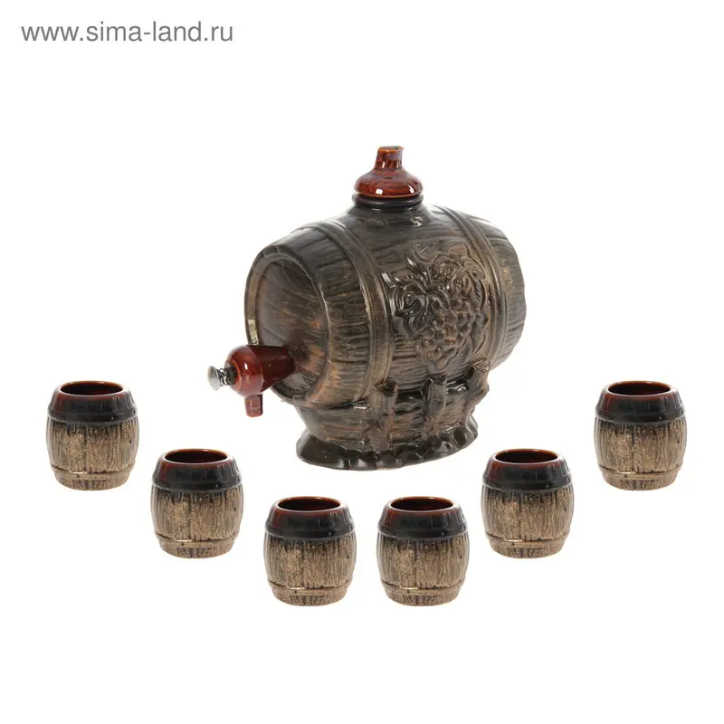 Бочка для вина с рюмками "Виноград" 3 л, бронза