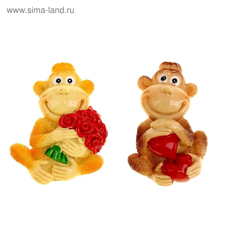 Магнит полистоун "Обезьянка с цветами/сердцем" МИКС, 4,3х6,2х2 см