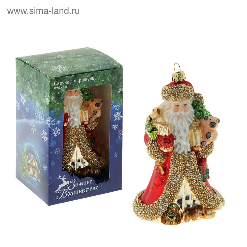 фигурка стекло 13*11 см дед мороз с мишкой