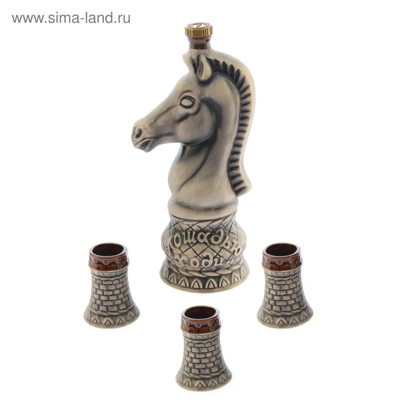 Штоф с рюмками "Шахматный конь" 4 предмета, 0,5 л/ 0,1 л