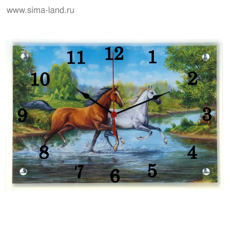 Часы настенные прямоугольные "Лошади в реке", 25х35 см