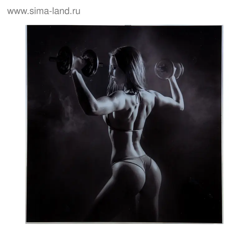 Картина на стекле "Спорт КроссФит" (девушка с гантелями) 30*30