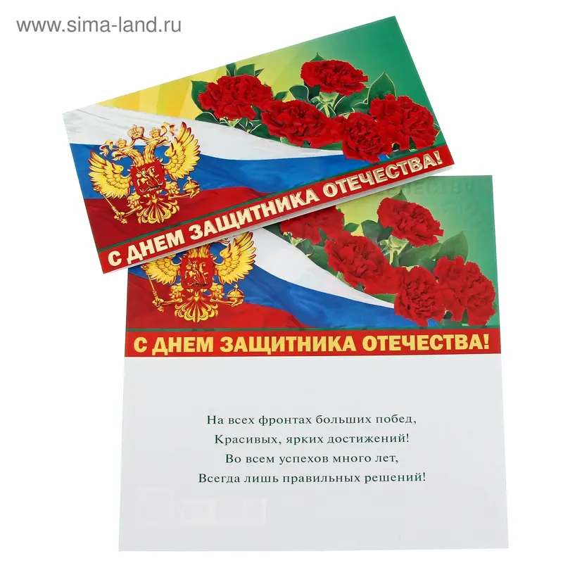 Открытка "С Днем Защитника Отечества!" евро, гвоздики 10,5 х 21,0 см