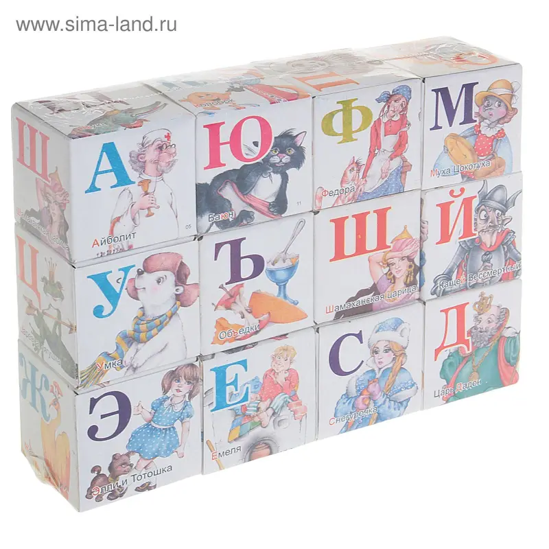 Кубики «Азбука. Герои русских сказок», 12 предметов