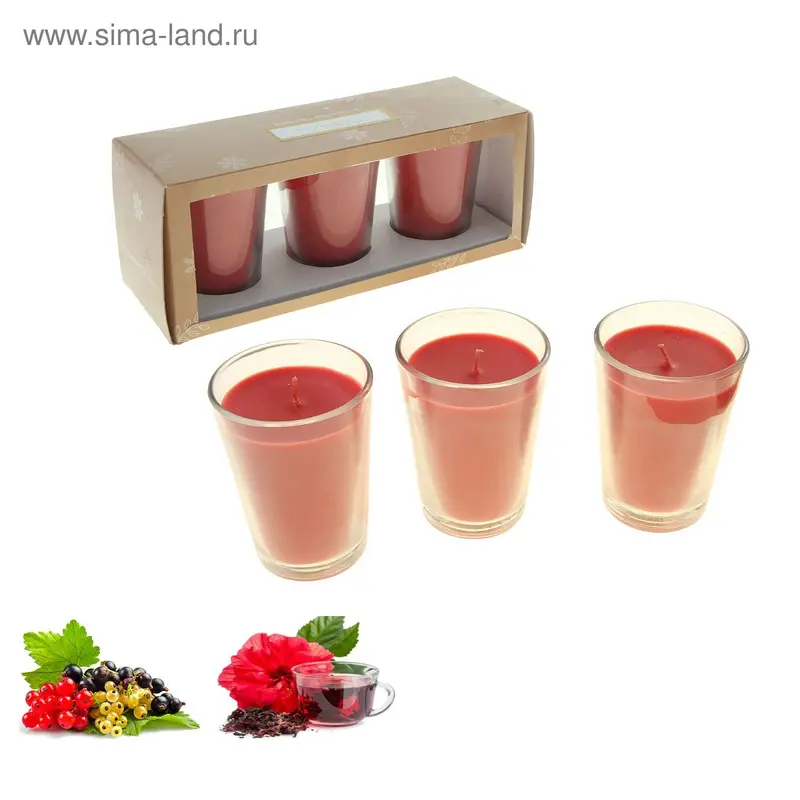 Свеча ECO LUMIERE 8х5 см (набор 3 шт) red tea & cassis 3х80 мл