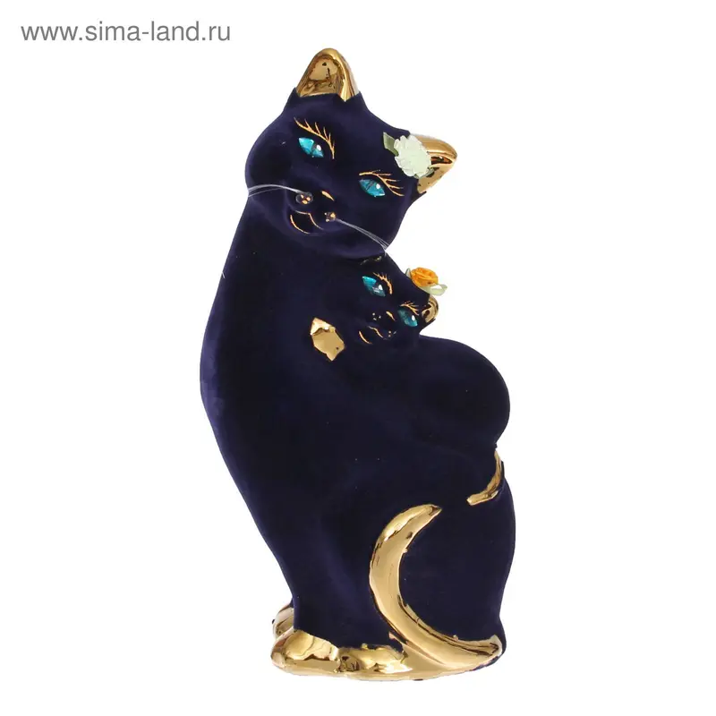 Копилка "Кошка с котёнком" флок, булат, кобальт
